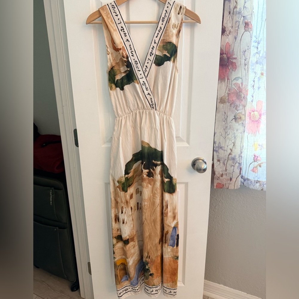 Mediterranean Painting Print Elegant Maxi Dress - Picture 3 of 9